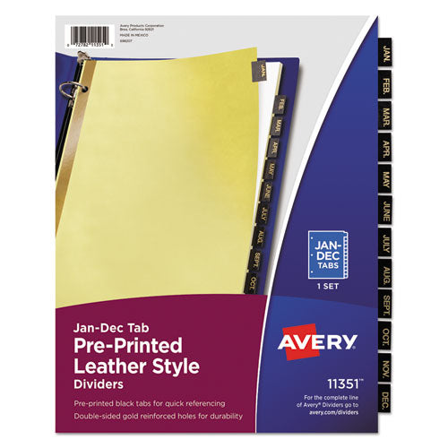 Preprinted Black Leather Tab Dividers W/gold Reinforced Edge, 25-tab, A To Z, 11 X 8.5, Buff, 1 Set