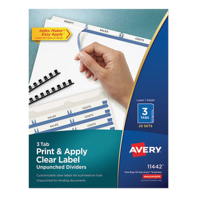 Print And Apply Index Maker Clear Label Unpunched Dividers, 3-tab, 11 X 8.5, White, 25 Sets
