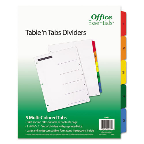 Table 'n Tabs Dividers, 15-tab, 1 To 15, 11 X 8.5, White, Assorted Tabs, 1 Set