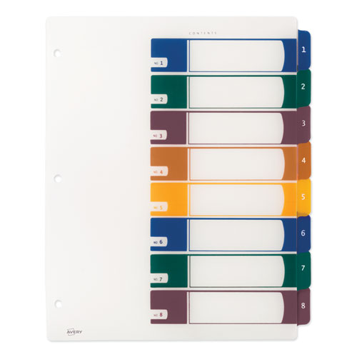 Customizable Table Of Contents Ready Index Dividers With Multicolor Tabs, 8-tab, 1 To 8, 11 X 8.5, Translucent, 1 Set