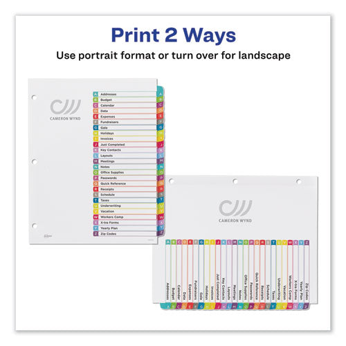 Customizable Toc Ready Index Multicolor Tab Dividers, 26-tab, A To Z, 11 X 8.5, White, Contemporary Color Tabs, 1 Set