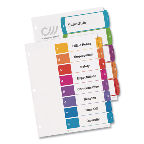 Customizable Toc Ready Index Multicolor Tab Dividers, 26-tab, A To Z, 11 X 8.5, White, Contemporary Color Tabs, 1 Set