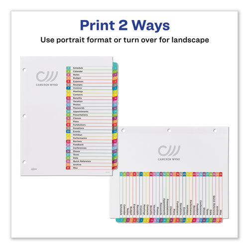 Customizable Toc Ready Index Multicolor Tab Dividers, 31-tab, 1 To 31, 11 X 8.5, White, Contemporary Color Tabs, 1 Set