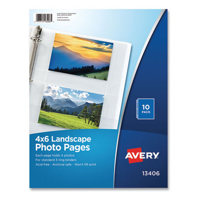 Photo Storage Pages For Four 4 X 6 Horizontal Photos, 3-hole Punched, 10/pack