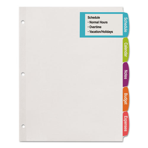 Big Tab Printable White Label Tab Dividers, 5-tab, 11 X 8.5, White, 20 Sets