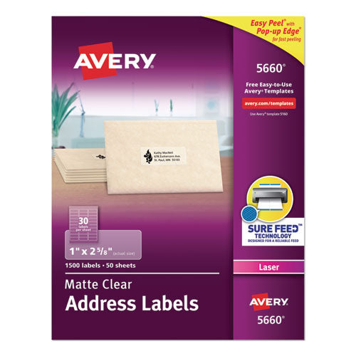 Matte Clear Easy Peel Mailing Labels W/ Sure Feed Technology, Laser Printers, 0.66 X 1.75, Clear, 60/sheet, 10 Sheets/pack