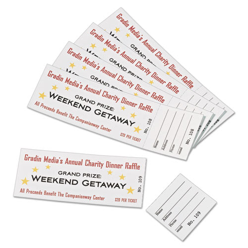 Printable Tickets W/tear-away Stubs, 97 Bright, 65 Lb Cover Weight, 8.5 X 11, White, 10 Tickets/sheet, 20 Sheets/pack