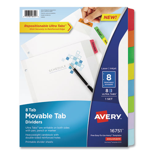 Movable Tab Dividers With Color Tabs, 5-tab, 11 X 8.5, White, 1 Set
