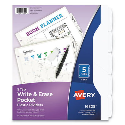 Write And Erase Durable Plastic Dividers With Straight Pocket, 5-tab, 11.13 X 9.25, White, 1 Set