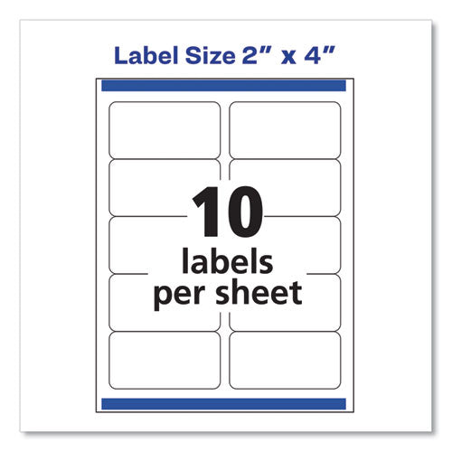 Shipping Labels W/ Trueblock Technology, Inkjet Printers, 2 X 4, White, 10/sheet, 10 Sheets/pack