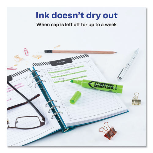 Hi-liter Desk-style Highlighters, Fluorescent Green Ink, Chisel Tip, Green/black Barrel, Dozen
