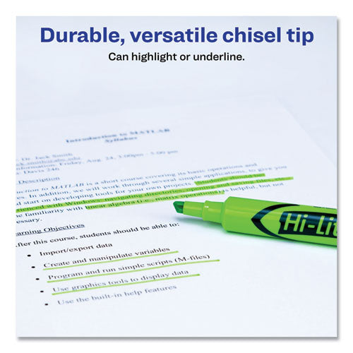 Hi-liter Desk-style Highlighters, Fluorescent Green Ink, Chisel Tip, Green/black Barrel, Dozen