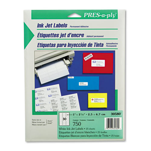 Labels, Laser Printers, 1 X 2.63, White, 30/sheet, 100 Sheets/box