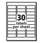 Labels, Laser Printers, 1 X 2.63, White, 30/sheet, 250 Sheets/box