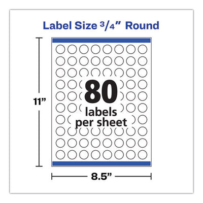 Printable Self-adhesive Permanent Id Labels W/sure Feed, 0.75" Dia, White 800/pk