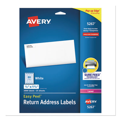 Easy Peel White Address Labels W/ Sure Feed Technology, Laser Printers, 0.5 X 1.75, White, 80/sheet, 25 Sheets/pack