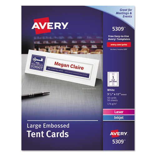 Large Embossed Tent Card, White, 3.5 X 11, 1 Card/sheet, 50 Sheets/box