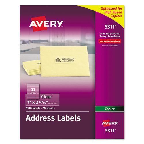 Copier Mailing Labels, Copiers, 1 X 2.81, Clear, 33/sheet, 70 Sheets/pack