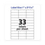 Copier Mailing Labels, Copiers, 1 X 2.81, White, 33/sheet, 250 Sheets/box