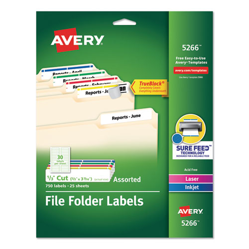 Permanent Trueblock File Folder Labels With Sure Feed Technology, 0.66 X 3.44, White, 30/sheet, 50 Sheets/box