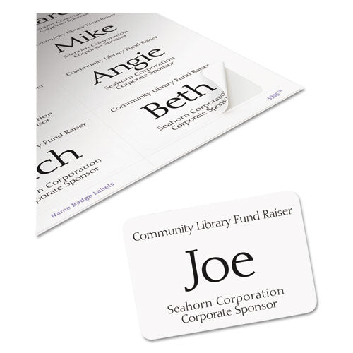 Flexible Adhesive Name Badge Labels, 3.38 X 2.33, White, 400/box