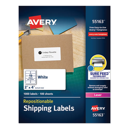 Repositionable Address Labels W/surefeed, Inkjet/laser, 1 X 2.63, White, 750/bx