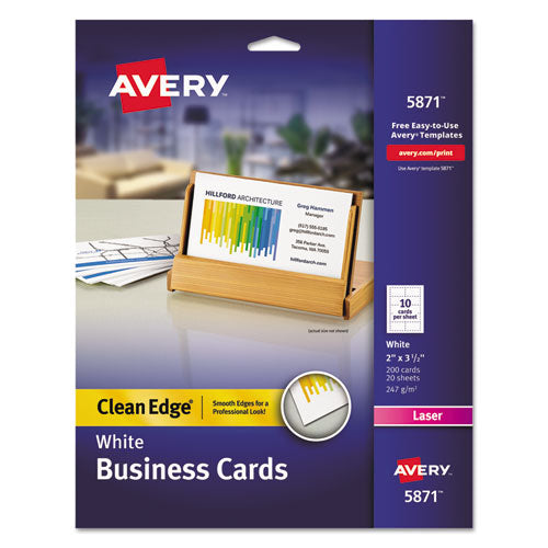 Clean Edge Business Cards, Laser, 2 X 3.5, White, 1,000 Cards, 10 Cards/sheet, 100 Sheets/box