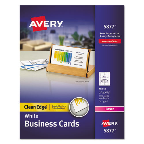 Clean Edge Business Cards, Laser, 2 X 3.5, White, 400 Cards, 10 Cards/sheet, 40 Sheets/box