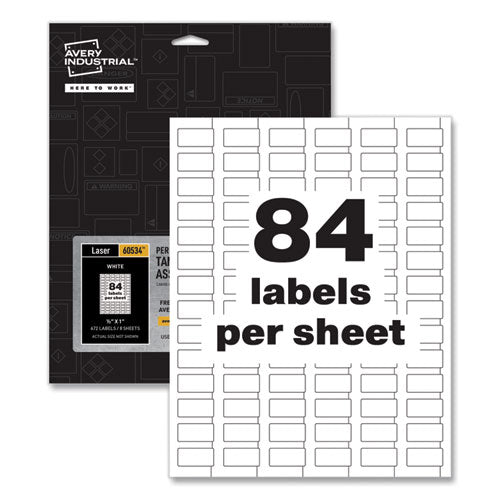 Permatrack Tamper-evident Asset Tag Labels, Laser Printers, 0.5 X 1, White, 84/sheet, 8 Sheets/pack