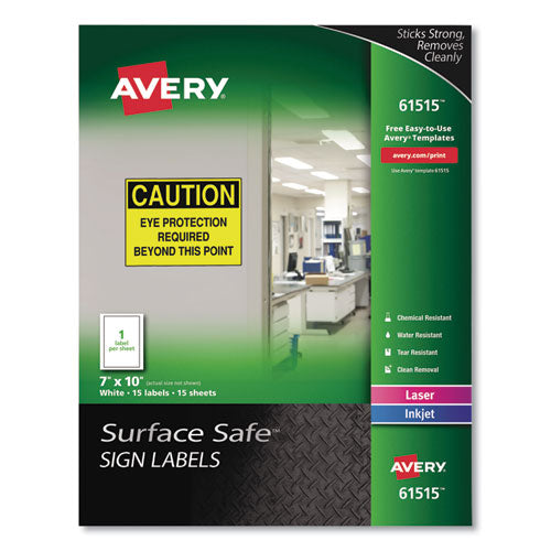 Surface Safe Removable Label Safety Signs, Inkjet/laser Printers, 8 X 8, White, 15/pack