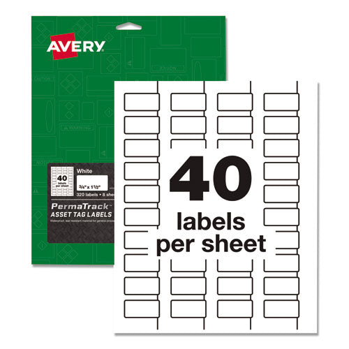 Permatrack Durable White Asset Tag Labels, Laser Printers, 0.5 X 1, White, 84/sheet, 8 Sheets/pack