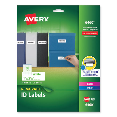 Removable Multi-use Labels, Inkjet/laser Printers, 1 X 2.63, White, 30/sheet, 25 Sheets/pack