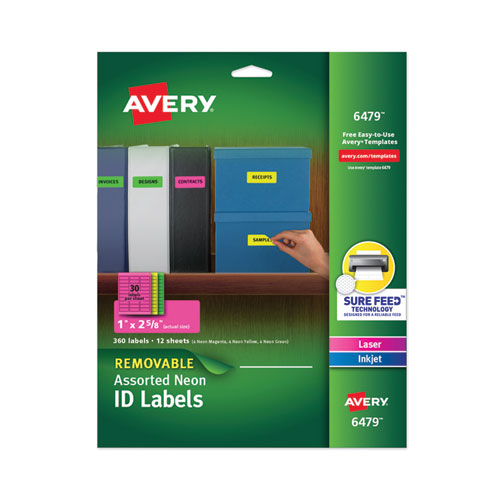 High-vis Removable Laser/inkjet Id Labels W/ Sure Feed, 1 X 2.63, Neon, 360/pk
