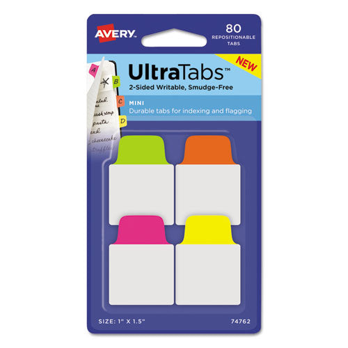 Ultra Tabs Repositionable Tabs, Standard: 2" X 1.5", 1/5-cut, Assorted Neon Colors, 48/pack