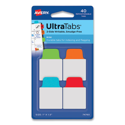 Ultra Tabs Repositionable Tabs, Mini Tabs: 1" X 1.5", 1/5-cut, Assorted Colors, 40/pack