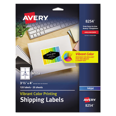 Vibrant Inkjet Color-print Labels W/ Sure Feed, 3.33 X 4, Matte White, 120/pk