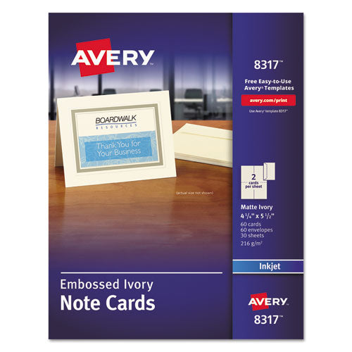 Note Cards With Matching Envelopes, Inkjet, 80 Lb, 4.25 X 5.5, Embossed Matte Ivory, 60 Cards, 2 Cards/sheet, 30 Sheets/pack