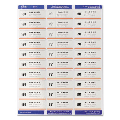 Easy Peel White Address Labels W/ Sure Feed Technology, Inkjet Printers, 1 X 2.63, White, 30/sheet, 100 Sheets/box