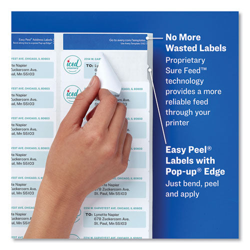 Easy Peel White Address Labels W/ Sure Feed Technology, Inkjet Printers, 1.33 X 4, White, 14/sheet, 100 Sheets/box