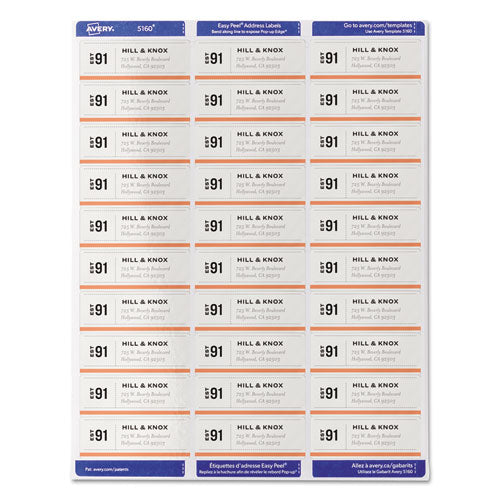 Easy Peel White Address Labels W/ Sure Feed Technology, Inkjet Printers, 1.33 X 4, White, 14/sheet, 100 Sheets/box