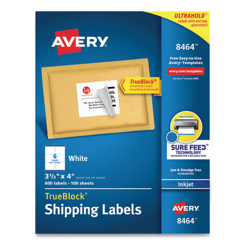 Shipping Labels W/ Trueblock Technology, Inkjet Printers, 3.33 X 4, White, 6/sheet, 100 Sheets/box