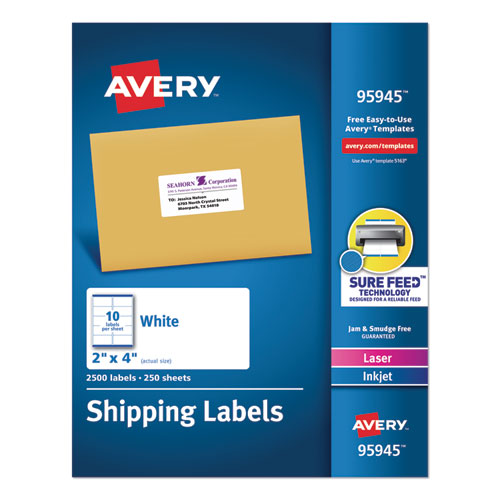 White Shipping Labels-bulk Packs, Inkjet/laser Printers, 2 X 4, White, 10/sheet, 250 Sheets/box