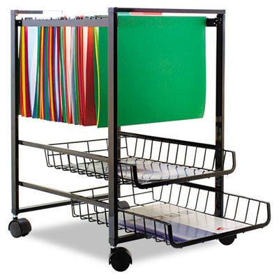 Mobile File Cart With Sliding Baskets, Metal, 2 Drawers, 1 Bin, 12.88" X 15" X 21.13", Black