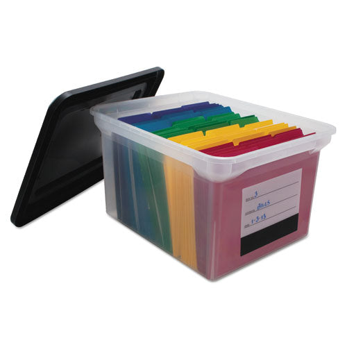 File Tote With Contents Label, Letter/legal Files, 17.75" X 14" X 10.25", Clear/black