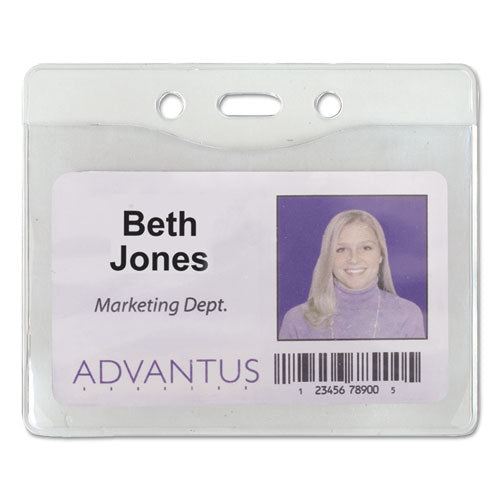 Security Id Badge Holders, Prepunched For Chain/clip, Horizontal, Clear 4.25" X 3.5" Holder, 3.88" X 2.88" Insert, 50/box