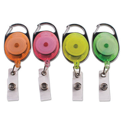 Carabiner-style Retractable Id Card Reel, 30" Extension, Assorted Colors, 20/pack