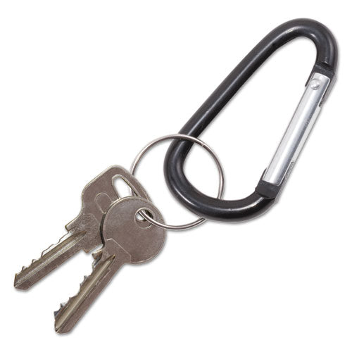 Carabiner Key Chains, Split Key Rings, Aluminum, Black, 10/pack
