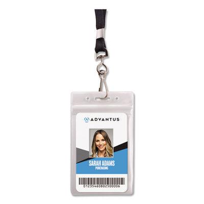 Resealable Id Badge Holders, J-hook And 36" Lanyard, Vertical, Frosted 3.68" X 5" Holder, 2.38" X 3.75" Insert, 20/pack