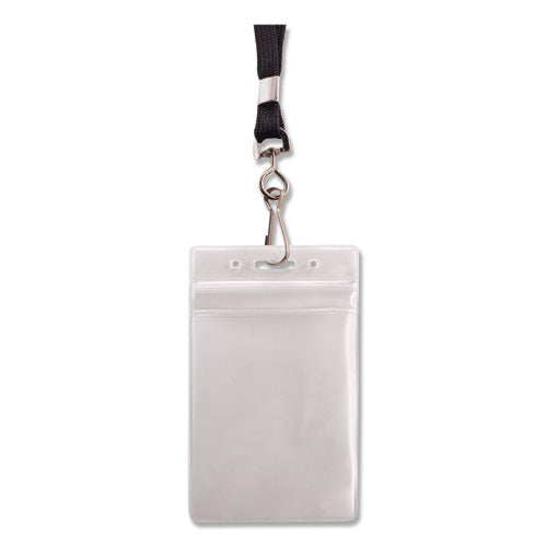 Resealable Id Badge Holders, J-hook And 36" Lanyard, Vertical, Frosted 3.68" X 5" Holder, 2.38" X 3.75" Insert, 20/pack