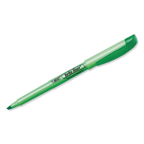 Brite Liner Highlighter, Fluorescent Green Ink, Chisel Tip, Green/black Barrel, Dozen